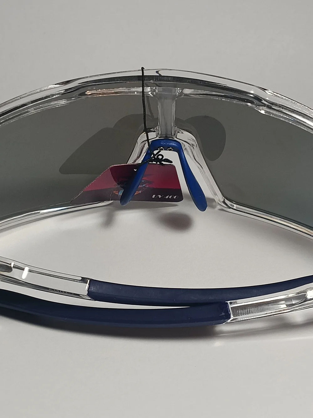 Sport Shield Sunglasses - Clear Frame with Blue Mirrored Lens - UV Protection